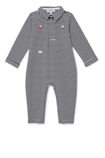 Striped Boat Embroidery Jumpsuit